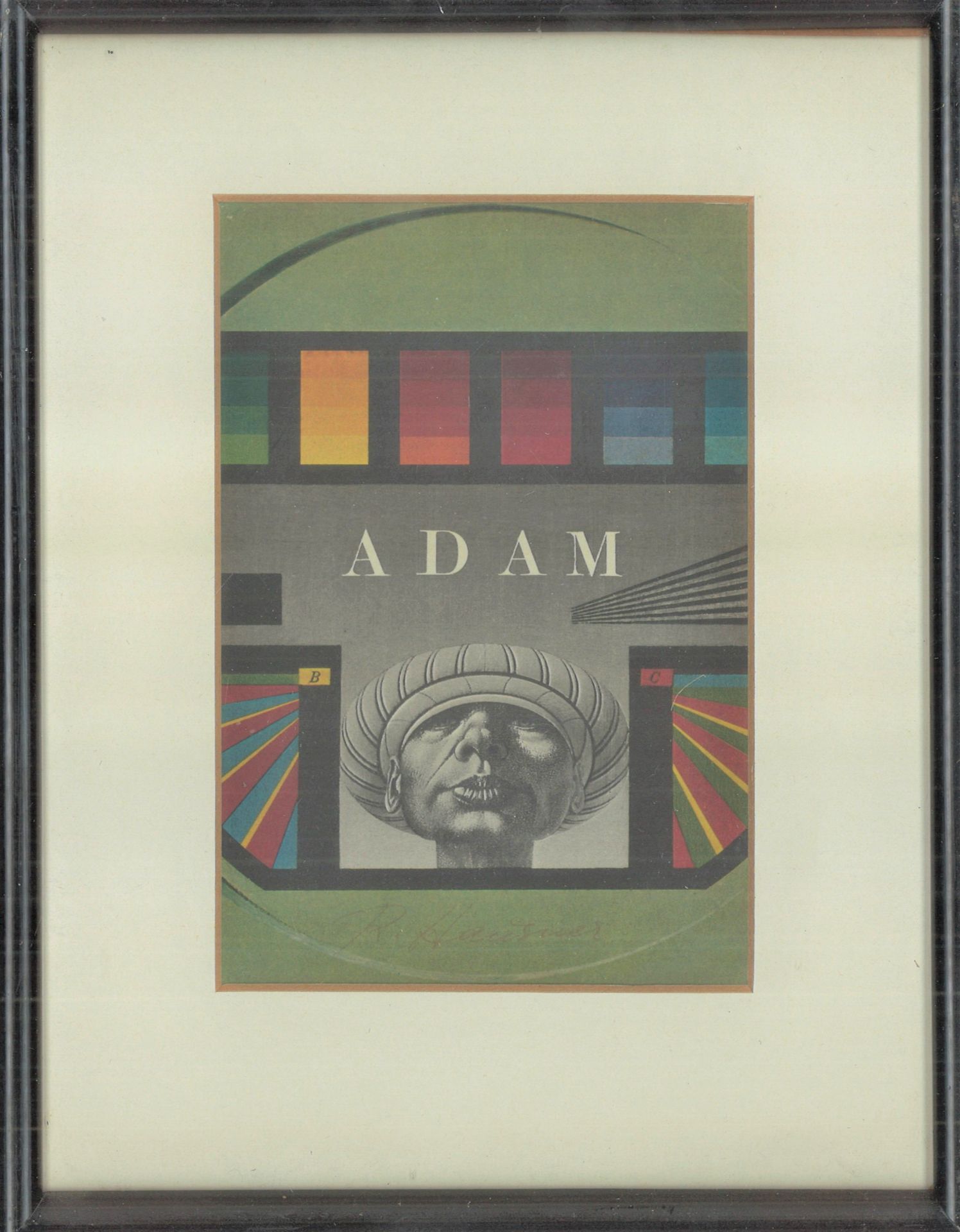 Druckgrafik R. Hausner "Adam", hinter Glas gerahmt. Gesamtmaße: Höhe ca. 26 cm, Breite ca. 20 cm
