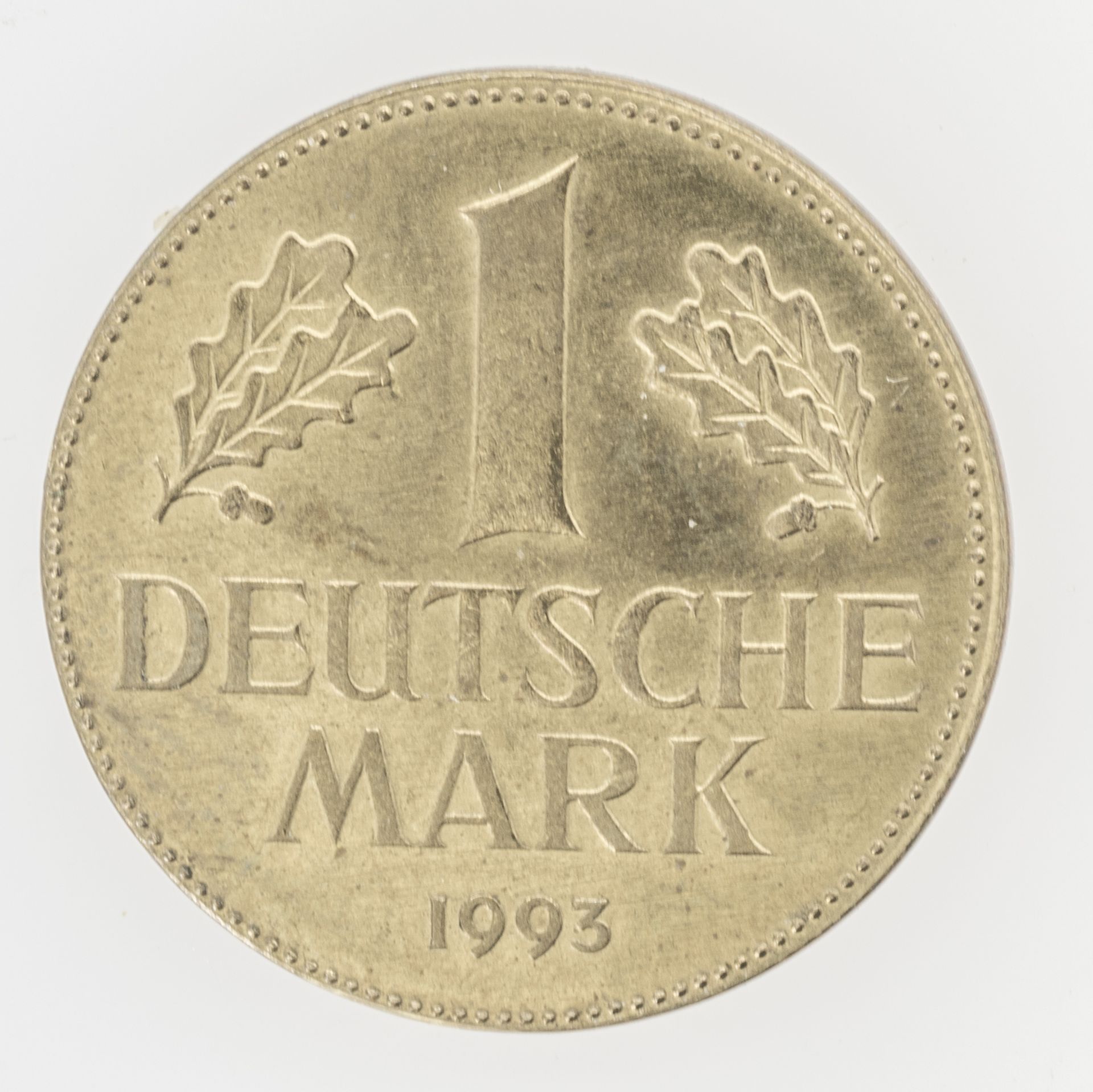BRD 1993 G, 1.- DM - Münze, Fehlprägung: zu kleiner und zu dünner Schrötling. Vergoldet?
