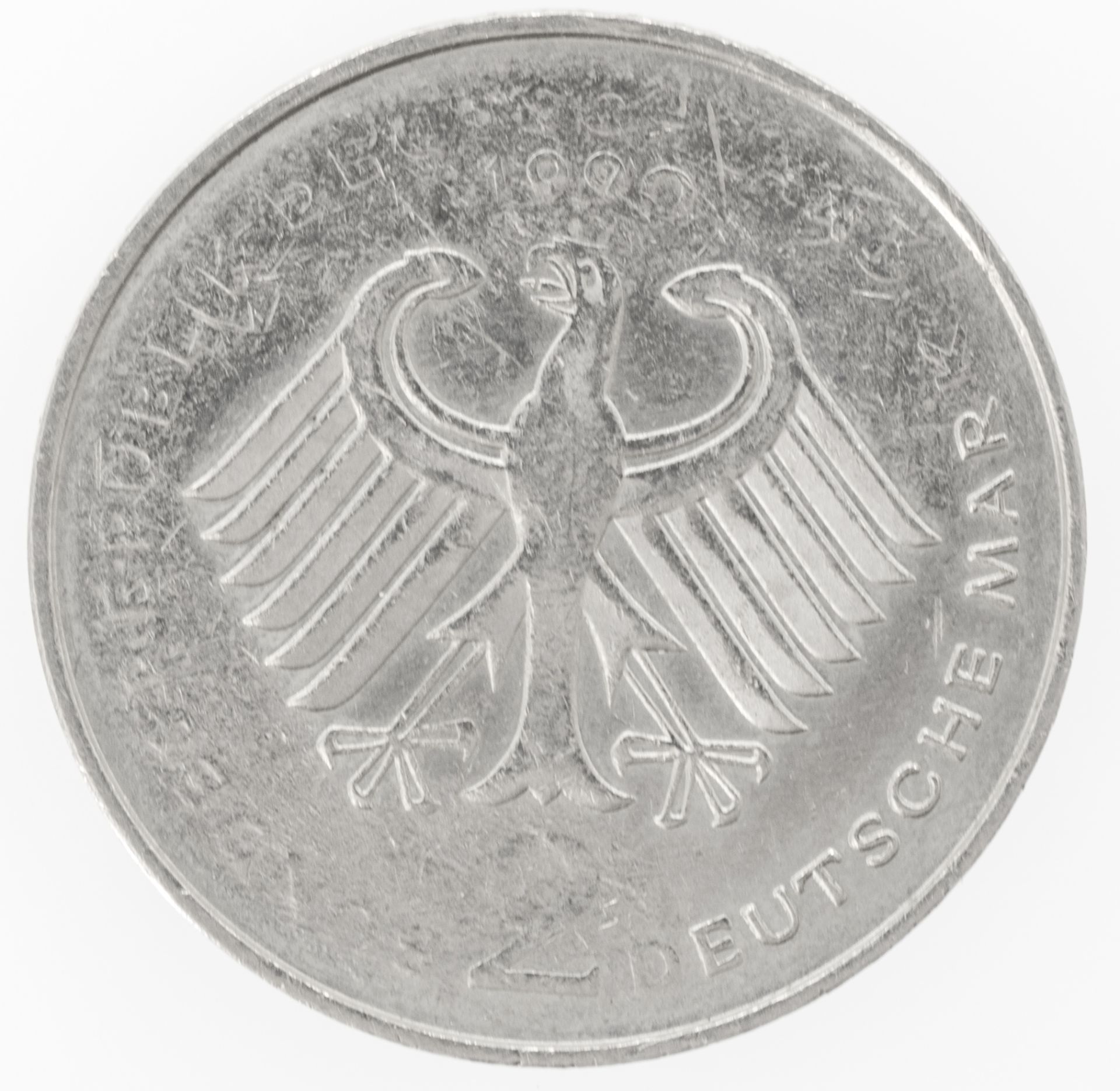 BRD 1990, 2.- DM - Münze, Fehlprägung: beidseitig schwache Prägung. Prägestätten - Buchstabe nicht - Image 2 of 2