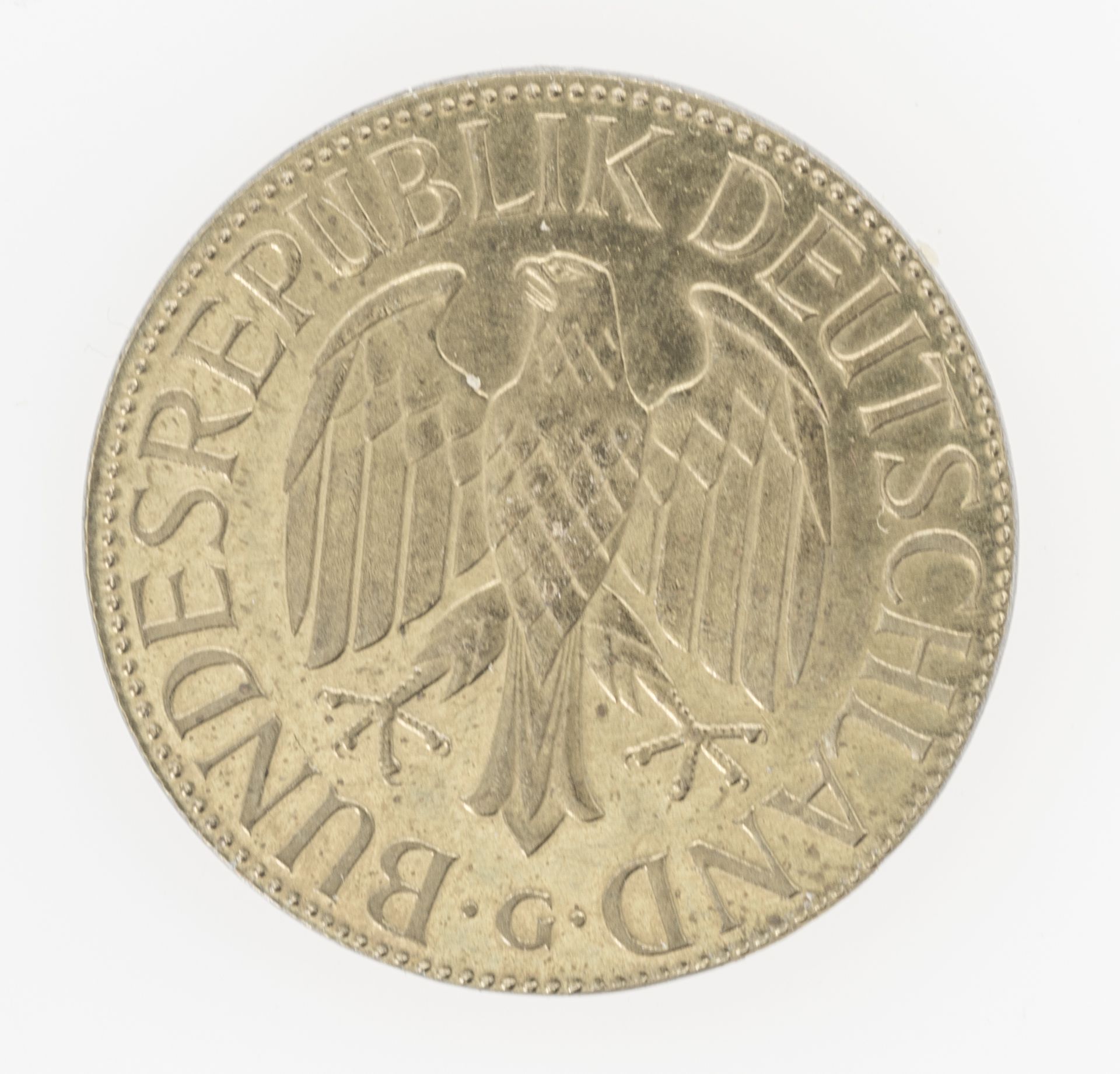 BRD 1993 G, 1.- DM - Münze, Fehlprägung: zu kleiner und zu dünner Schrötling. Vergoldet? - Image 2 of 2