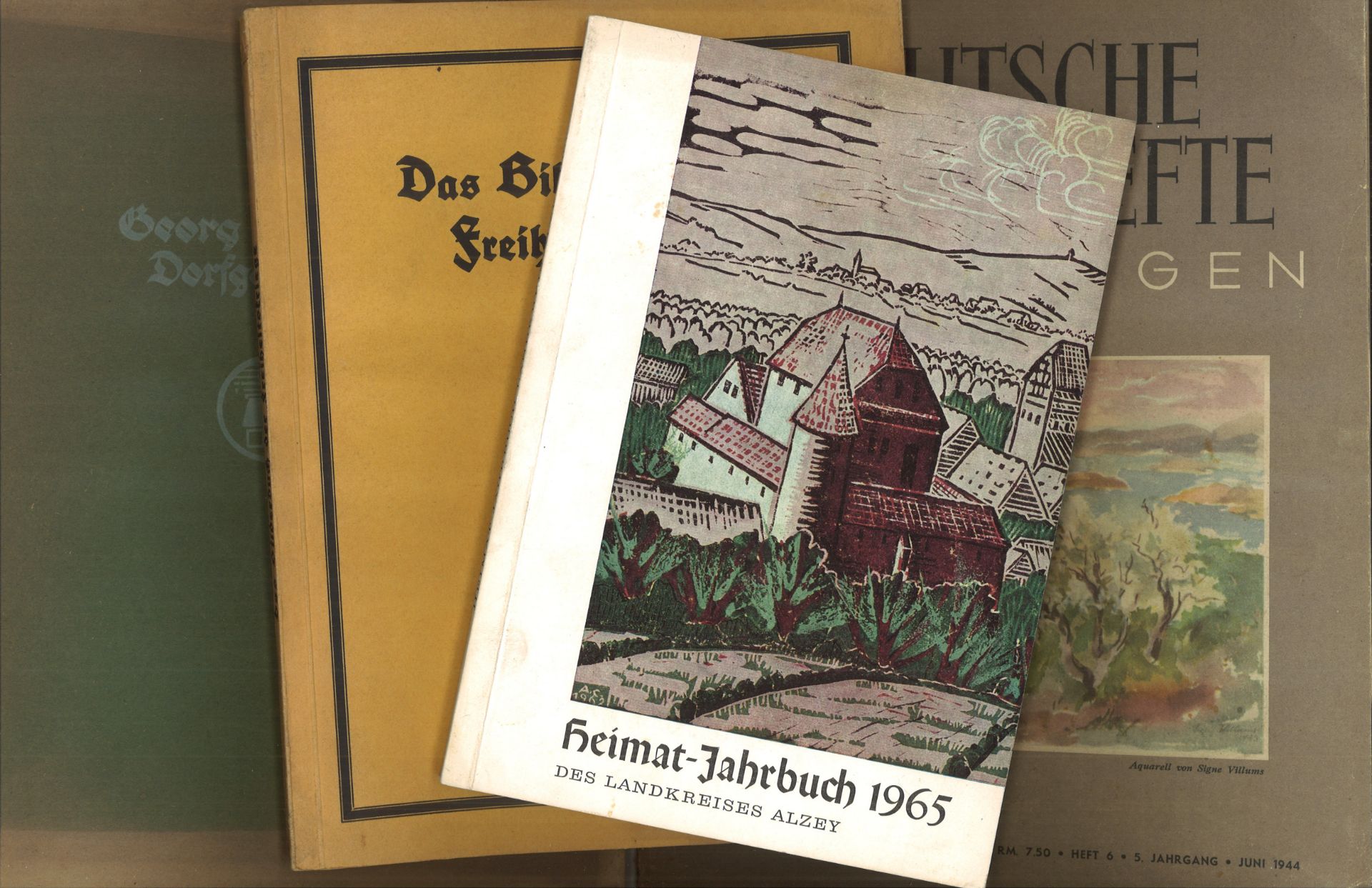 Lot Bücher, insgesamt 4 Stück. Dabei Heimat - Jahrbuch 1965, Deutsche Monatshefte in Norwegen