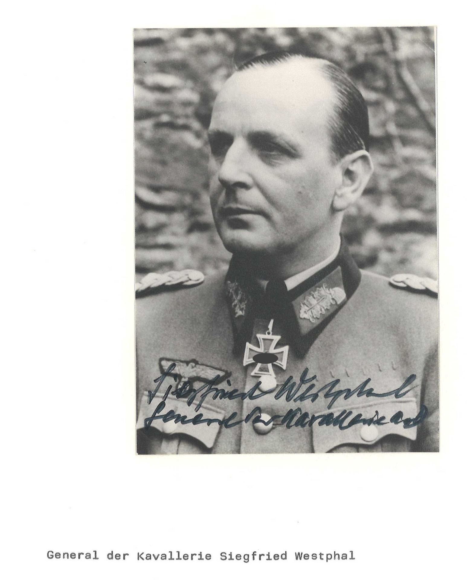 Autogrammkarte General der Kavallerie Siegfried Westphal. Ritterkreuzträger und Träger des