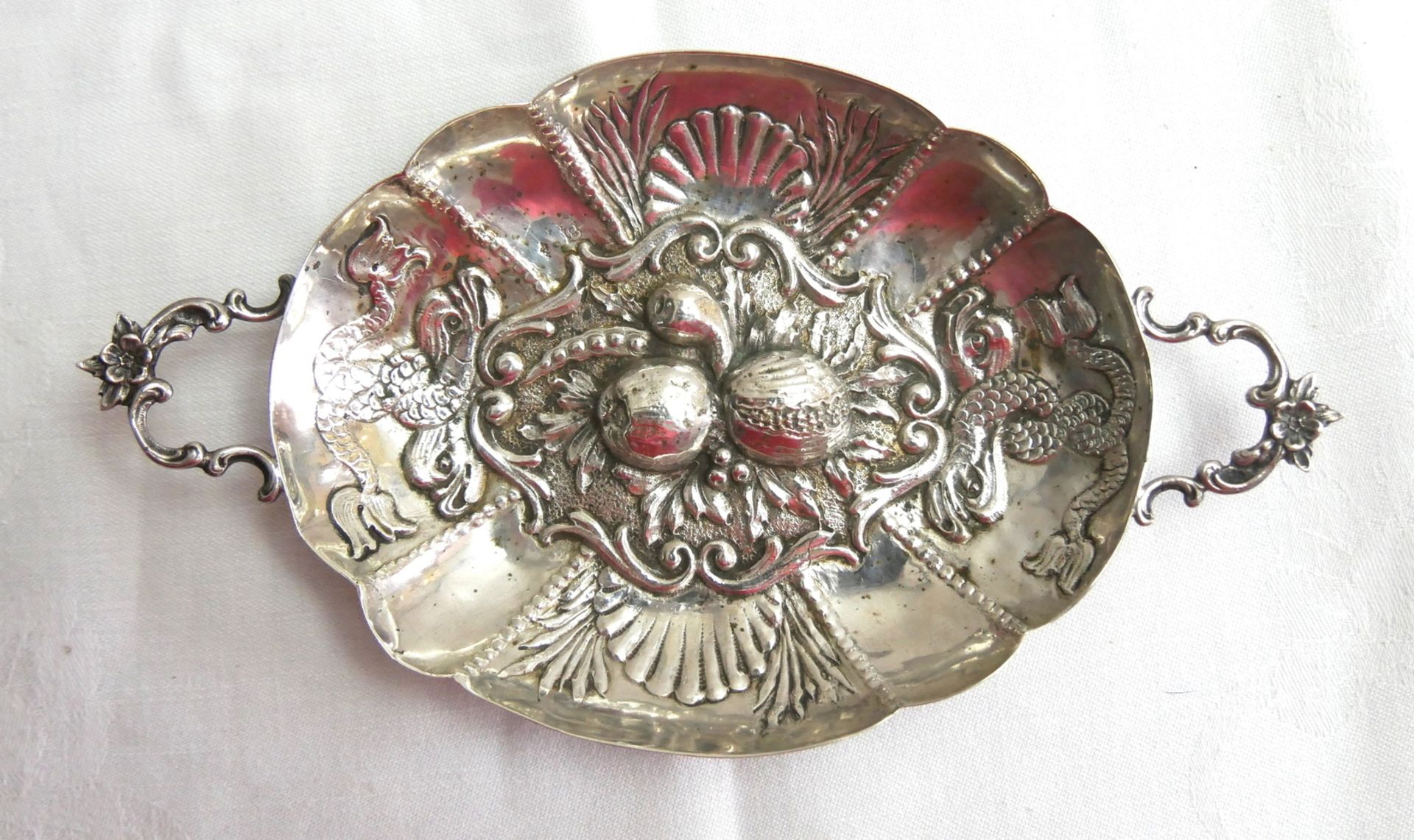 Silberschale wohl 18. Jahrhundert Danzig. Handgetrieben. Tolles Stück. Länge ca. 15,5 cm