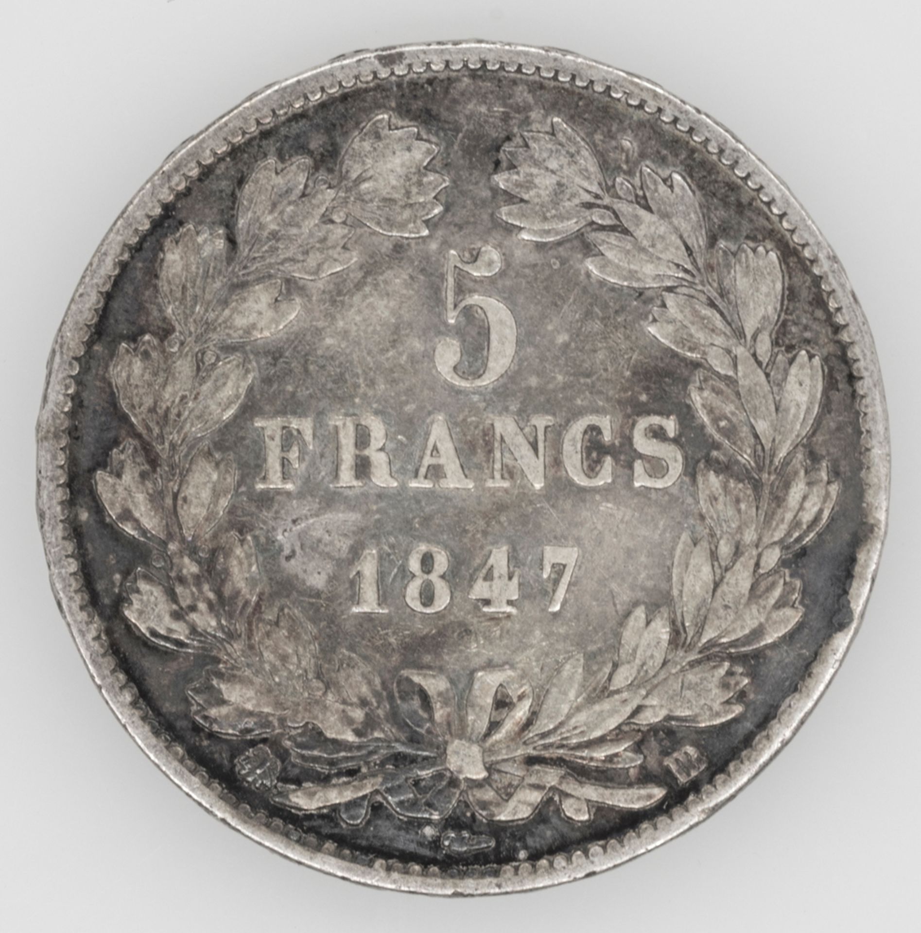 Frankreich 1847 BB, 5.- Francs - Silbermünze, "Louis - Philippe", Prägeanstalt Straßburg. Erhaltung: