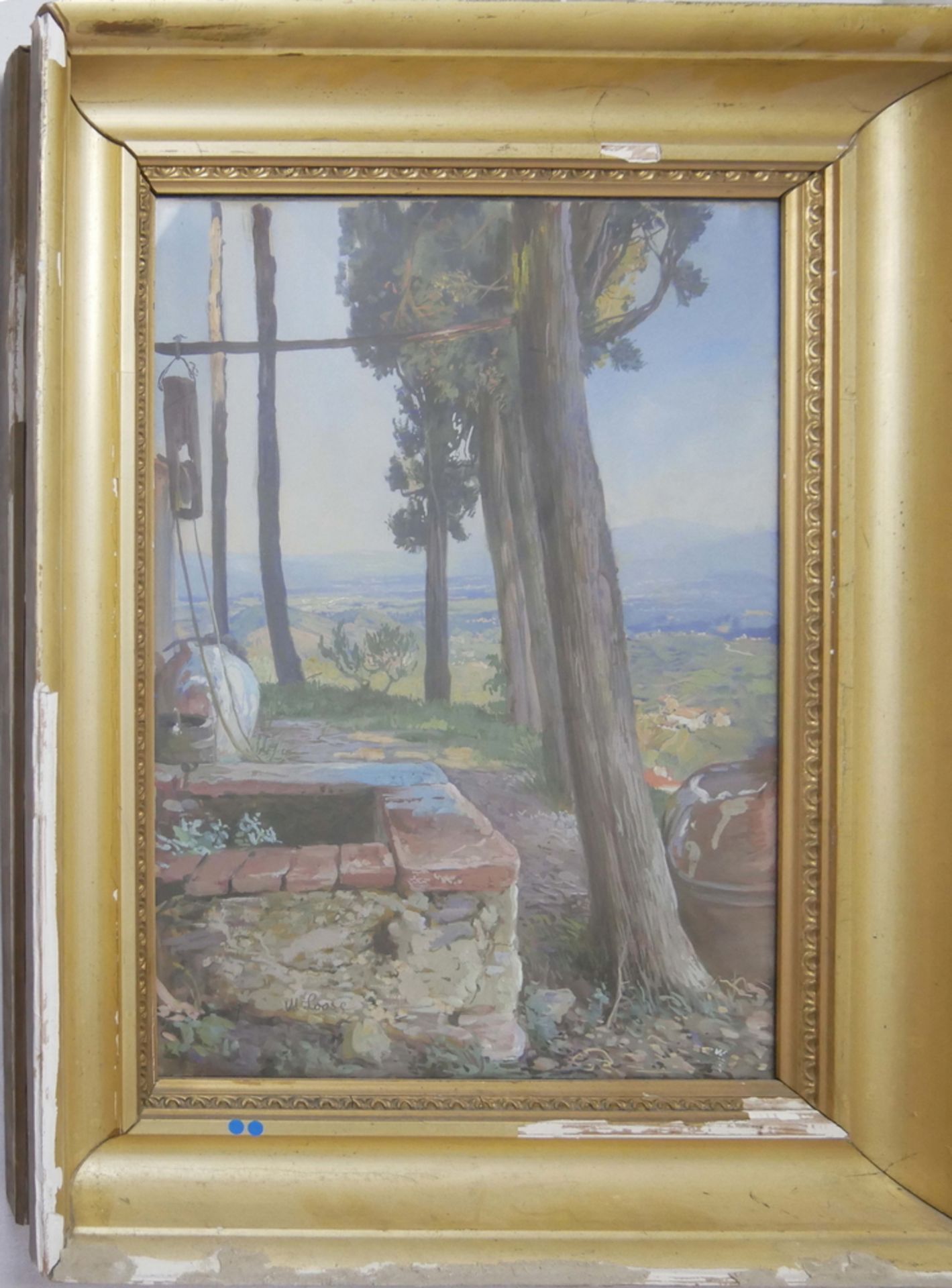Max LOOSE (1869-?) "Italienischer Landschaftsausblick" Aquarell hinter Glas gerahmt (Rahmen weißt
