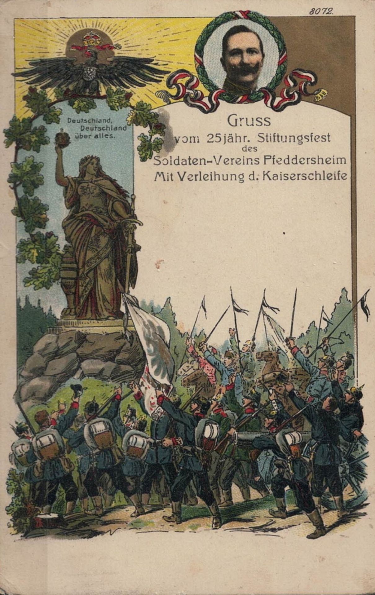 Ansichtspostkarte Worms - Pfeddersheim. 25. jähriges Stiftungsfest des Soldaten Vereins mit