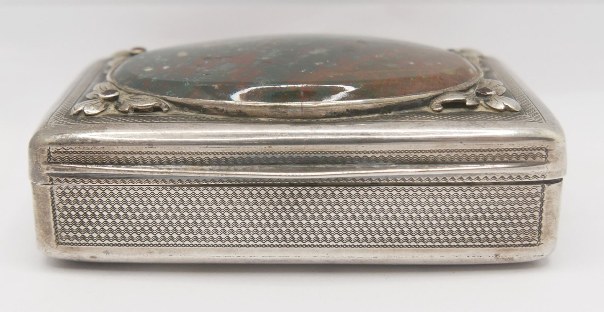 925er Silberdose mit Achat Einlage. Länge ca. 8,5 cm, Höhe ca. 2 cm - Image 4 of 4
