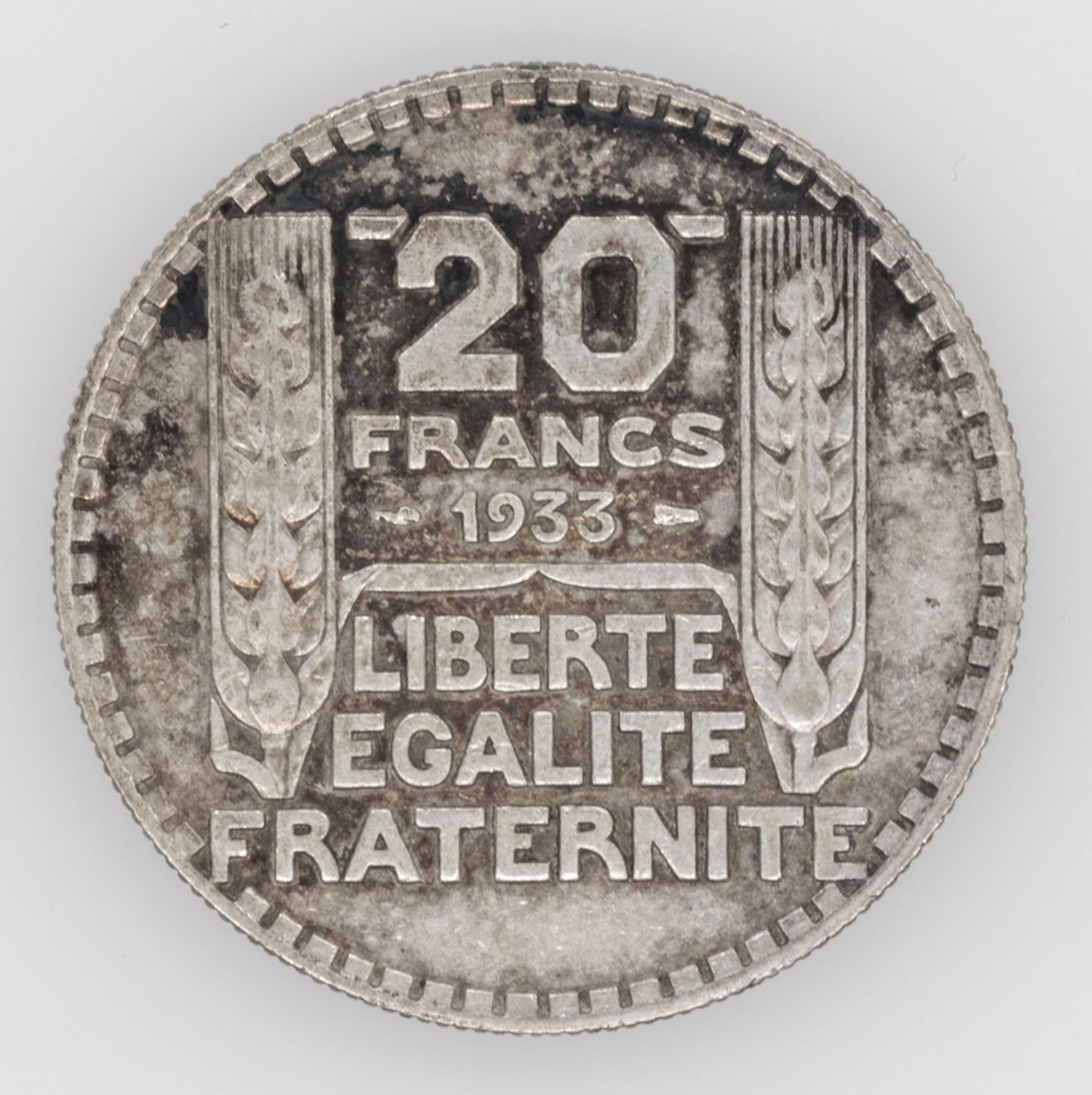 Frankreich 1933, 20 Francs, Silber, Erhaltung: s.