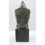 Rarität: Buddha Kopf, Thailändische Bronze, mit vergoldeten Spuren, Original 14. Jahrhundert