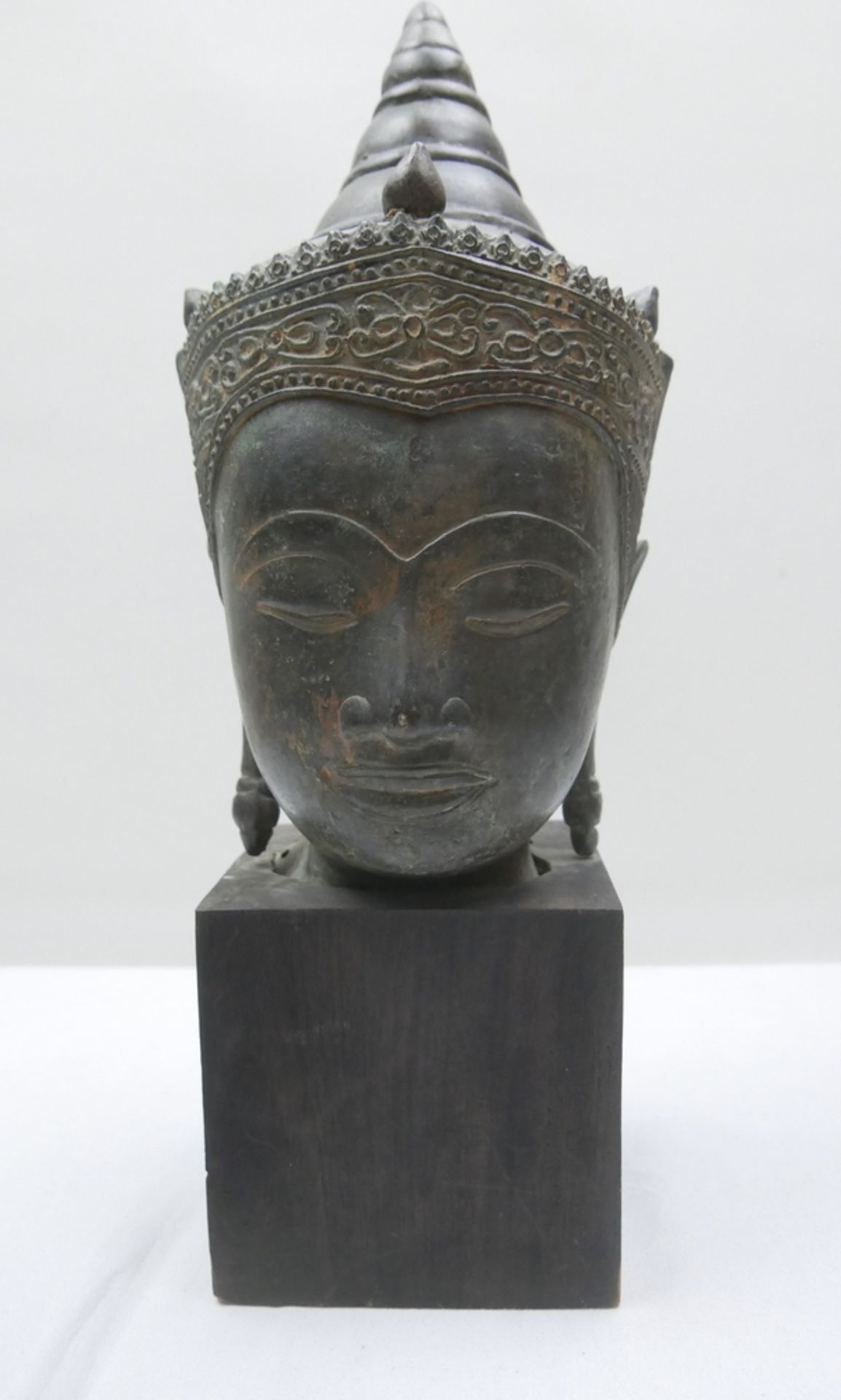 Rarität: Buddha Kopf, Thailändische Bronze, mit vergoldeten Spuren, Original 14. Jahrhundert