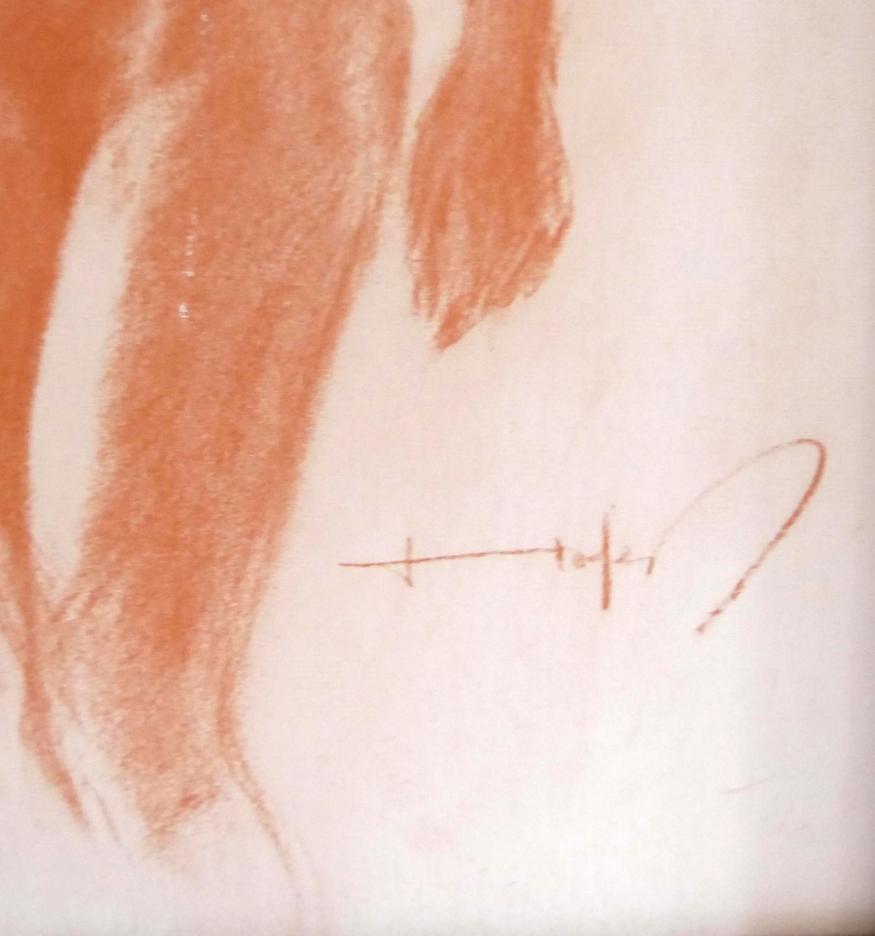 Zeichnung Rötel "Damen Akt" rechts unten Signatur Hofer. Maße: Höhe ca. 52,5 cm, Breite ca. 32 cm - Bild 2 aus 2