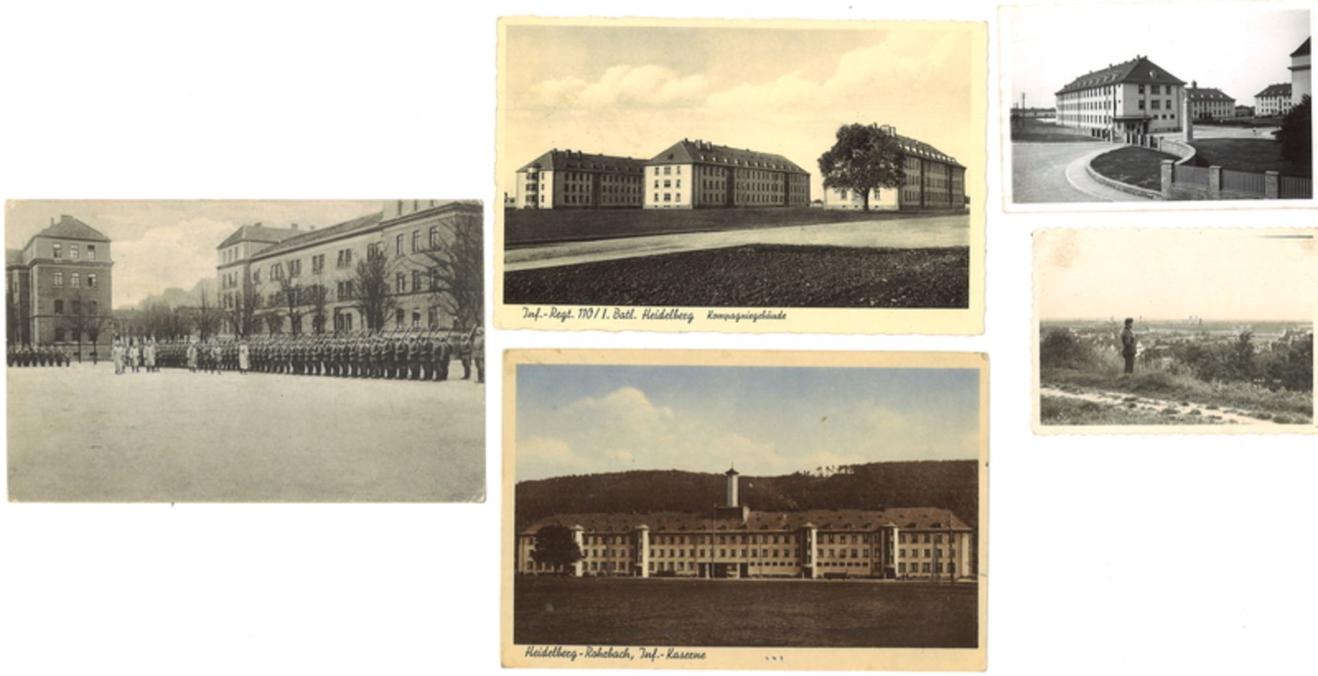 Lot Ansichtskarten Kasernen in Heidelberg. Kaiserzeit und 3. Reich. Dazu zwei Fotos aus der Zeit.