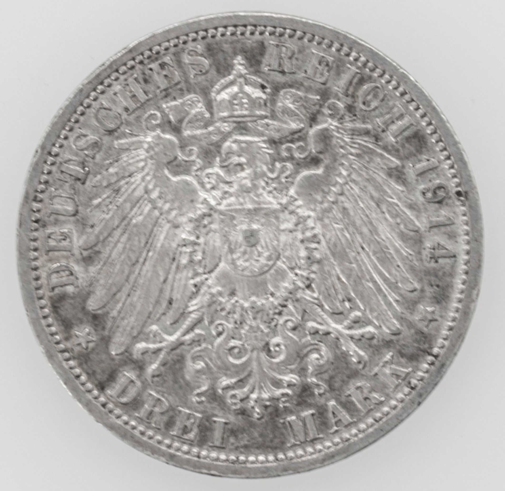 Deutsches Kaiserreich Preußen 1914, 3.- Mark - Silbermünze "Wilhelm II.". Erhaltung: ss. - Image 2 of 2