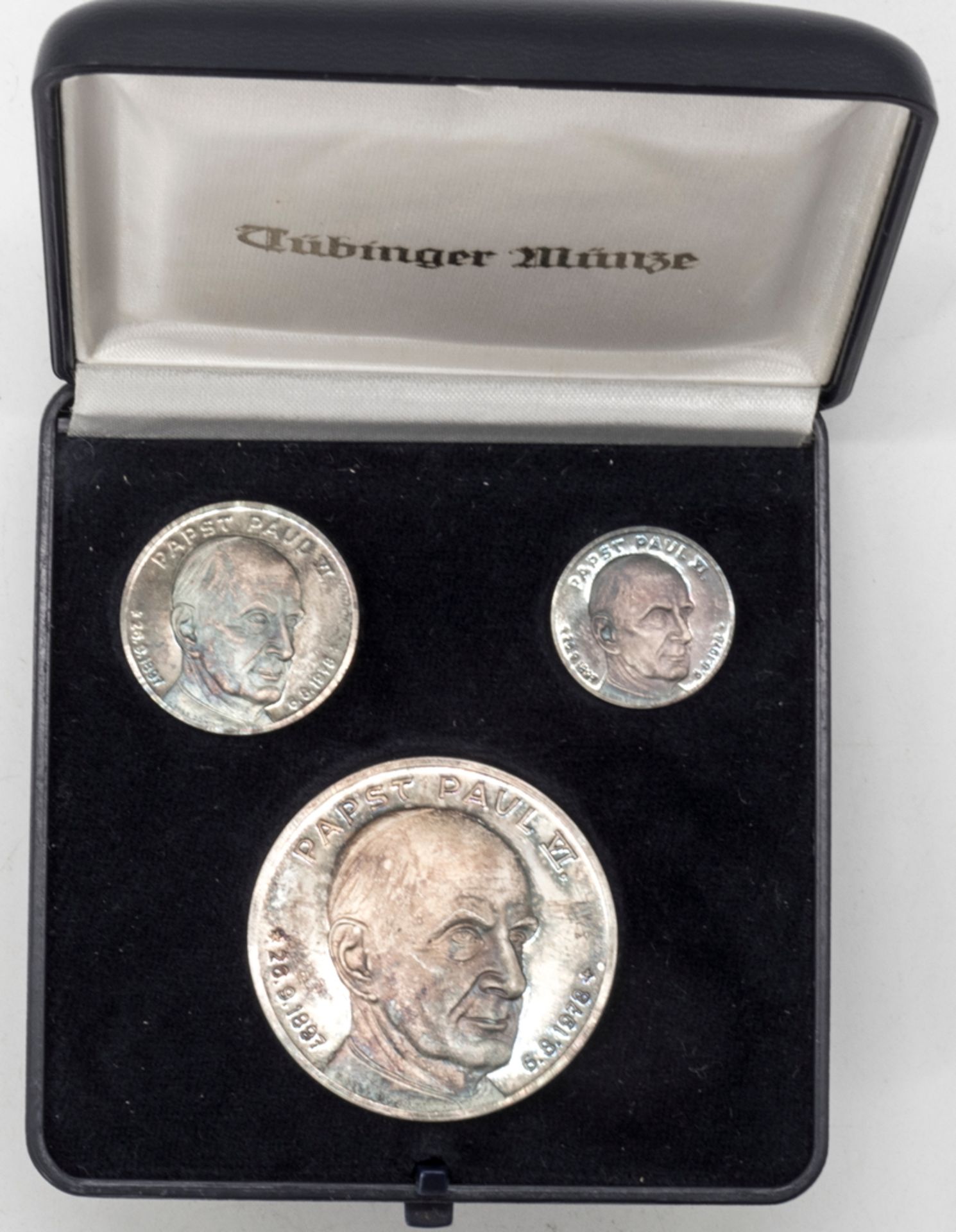 Medaillen - Set "Papst Paul VI." Silber 999,9. Im Etui. Erhaltung: ss.