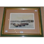 THREE WATERCOLOURS TO INCLUDE JULES LESSORE, RIVER SCENE WITH SHIPPING, WATERCOLOUR SIGNED LOWER