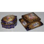 TWO LATE 19TH CENTURY/ EARLY 20TH CENTURY SEVRES STYLE GILT METAL MOUNTED PORCELAIN CASKETS, ONE