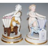 A PAIR OF LATE 19TH/ EARLY 20TH CENTURY CONTINENTAL PORCELAIN PUTTI FIGURES
