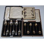 THREE CASED SETS OF SPOONS TO INCLUDE A CASED SET OF SIX BIRMINGHAM SILVER GRAPEFRUIT SPOONS, SIX