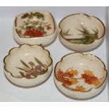 FOUR VARIOUS JAPANESE SATSUMA POTTERY MINIATURE BOWLS, LATE 19TH/ EARLY 20TH CENTURY, WITH FLORAL