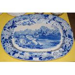A DON POTTERY LARGE BLUE AND WHITE TRANSFER PRINTED ASHET, 'VIEW OF CORIGLIANO'