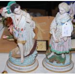 TWO CONTINENTAL PORCELAIN BISQUE FIGURES, MALE AND FEMALE, BOTH MARKED 'AC' TO BASE