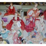 A GROUP OF SIX ROYAL DOULTON SEATED FIGURES COMPRISING 'THE LOVE LETTER' HN2149, 'BELLE OF THE BALL'