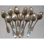 A SET OF ELEVEN VICTORIAN TABLE SPOONS, LONDON 1859 MAKERS MARK OF G.J., STAMPED WITH ABERDEEN MARKS