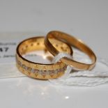 AN 18CT GOLD WEDDING RING, TOGETHER WITH AN 18CT YELLOW AND WHITE GOLD ETERNITY RING, GROSS WEIGHT 6