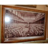 AFTER FREDERICK SARGENT, THE HOUSE OF COMMONS 1874-5, A COLOURED PRINT IN BURR WOOD FRAME, OVERALL