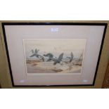 •AR WINIFRED AUSTEN RI, RE (1876-1964) BLACK GEESE, AQUATINT, SIGNED IN PENCIL LOWER RIGHT,