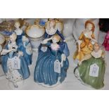 A GROUP OF SIX ROYAL DOULTON FIGURES COMPRISING 'MASQUERADE' HN2251, 'HILARY' HN2335, 'FRAGRANCE'