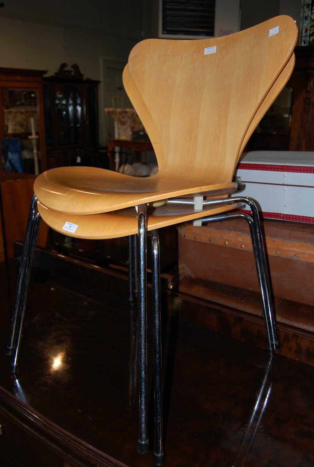 A PAIR OF SERIES 7 CHAIRS DESIGNED BY ARNIE JACOBSEN, MANUFACTURED BY FRITZ HANSON, TOGETHER WITH