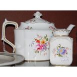 A ROYAL CROWN DERBY FLORAL DECORATED OVAL-SHAPED TEAPOT AND COVER, TOGETHER WITH A SIMILAR SQUARE-