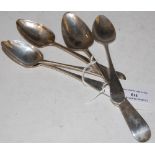 THREE LATE 18TH CENTURY SCOTTISH PROVINCIAL SILVER TEASPOONS, PROBABLY JOHN KEITH OF BANFF, TOGETHER