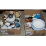 TWO BOXES - ASSORTED CERAMICS TO INCLUDE A DOULTON PATENTED PEWTER MOUNTED TEAPOT, AN EP MOUNTED