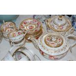A 19TH CENTURY ENGLISH PORCELAIN HAND PAINTED PART TEA SET WITH GILT AND FLORAL DETAIL