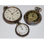 A BIRMINGHAM SILVER CASED OPEN-FACED POCKET WATCH WITH ROMAN NUMERAL DIAL AND SUBSIDIARY SECONDS