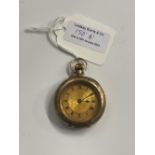 A 9CT GOLD OPEN FACED POCKET WATCH WITH ROMAN NUMERAL DIAL, GROSS WEIGHT 42.5 GRAMS