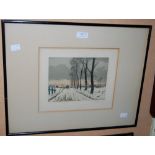 TWO EARLY 20TH CENTURY CONTINENTAL HAND-COLOURED PRINTS DEPICTING WINTER SCENES