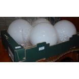 A COLLECTION OF EIGHT OPAQUE WHITE GLASS LAMP GLOBES, TOGETHER WITH ANOTHER OPAQUE WHITE LAMP GLOBE