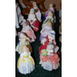 A GROUP OF NINE ROYAL DOULTON FIGURES COMPRISING 'CISSIE' HN1809, 'PENNY' HN2424, 'BABIE' HN1679, '