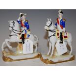 A PAIR OF CAPODIMONTE PORCELAIN MILITARY FIGURES ON HORSEBACK, 'SAULT' AND 'DAVOUST'