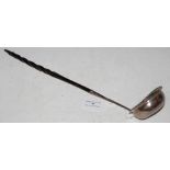 AN ANTIQUE SILVER TODDY LADLE WITH BALEEN TWIST HANDLE