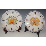 A PAIR OF DELFT ARMORIAL STYLE PLATES