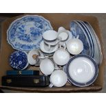 BOX OF ASSORTED CERAMICS AND CASED CUTLERY TO INCLUDE A ROYAL DOULTON SHERBROOKE PART TEA SET, A