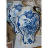 A PAIR OF LATE 19TH/ EARLY 20TH CENTURY BLUE AND WHITE DELFT POTTERY VASES, DECORATED WITH FLORAL