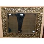 AN EARLY 20TH CENTURY RECTANGULAR BRASS FRAMED WALL MIRROR, TOGETHER WITH ANOTHER WOOD AND BRASS