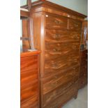 A 19TH CENTURY MAHOGANY CHEST ON CHEST, THE UPPER SECTION WITH REMOVABLE CORNICE ABOVE TWO SHORT AND
