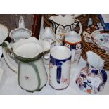 A GROUP OF SEVEN 19TH CENTURY AND LATER POTTERY JUGS, TO INCLUDE EXAMPLES BY WILLIAM KIRKBY, STOKE