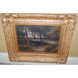 JAMES SPINDLER, WOODLAND LANDSCAPE WITH FIGURES, SIGNED AND DATED 1910 LOWER MIDDLE, 25.5CM X 34CM